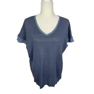 Sundance Linen Silk V-Neck Short Sleeve T-Shirt Blue Size Large Minimalist